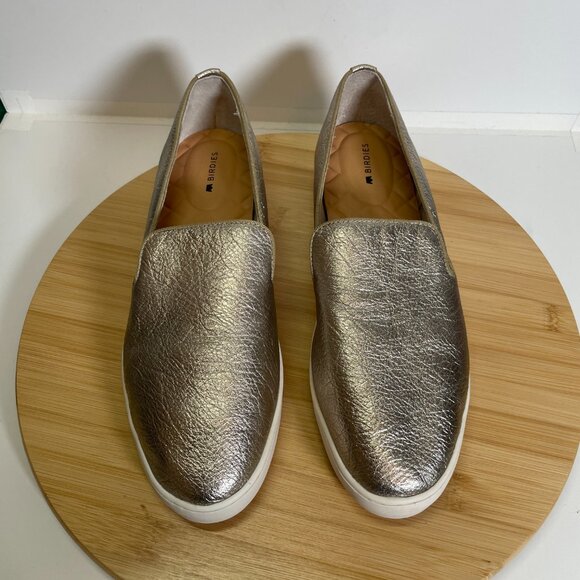 BIRDIES Women 8.5 Gold Metallic The Swift Leather Slip On Sneaker Loafers - Picture 6 of 9